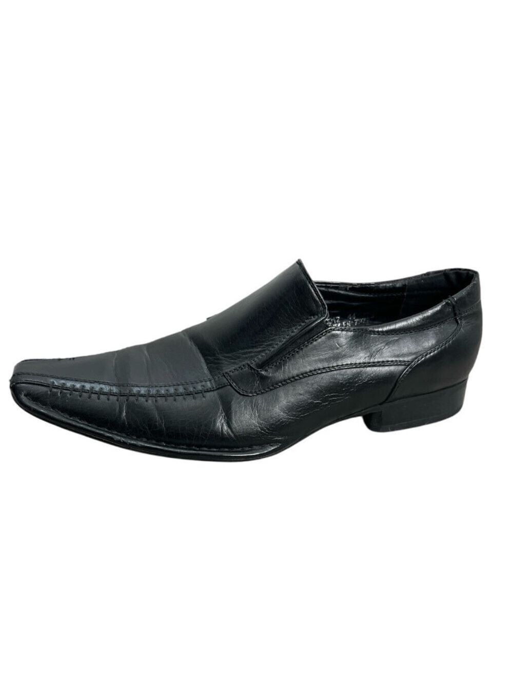 Stockhomme black hand made square apron toe business casual loafers 44
